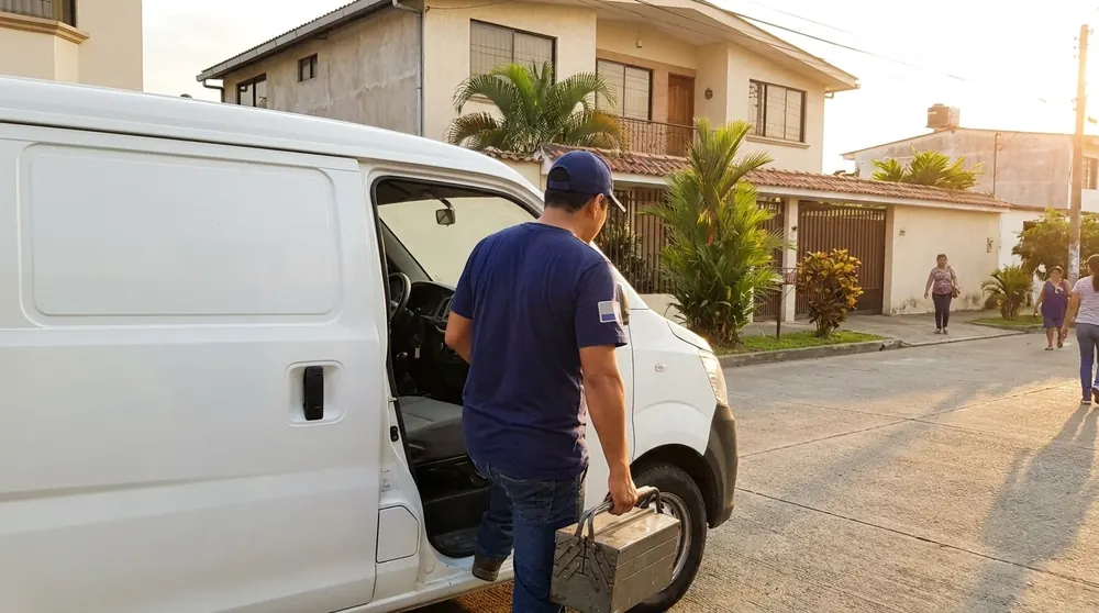 Plomero realizando destape de tuberías a domicilio en Guayaquil